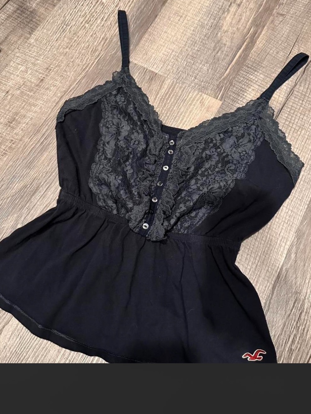 Hollister Vintage Navy Lace-Trim Button-Front Cami Top